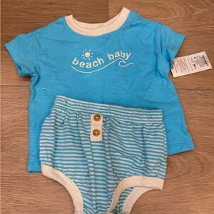 Cat & Jack Blue Beach Baby T-Shirt and Striped Shorts